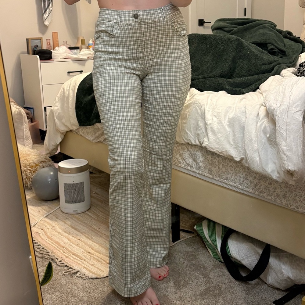 Hollister Plaid Skinny Pants - Beige and Green